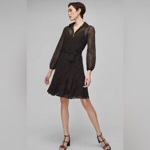 White House Black Market Long Sleeve Eyelet Shirt Dress (Regular) NEW